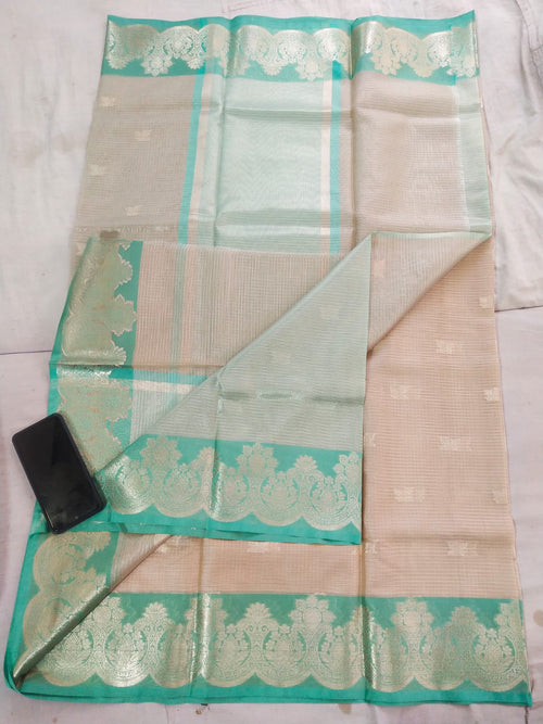 Mint Green Banarasi Silk Saree - Full flat lay view