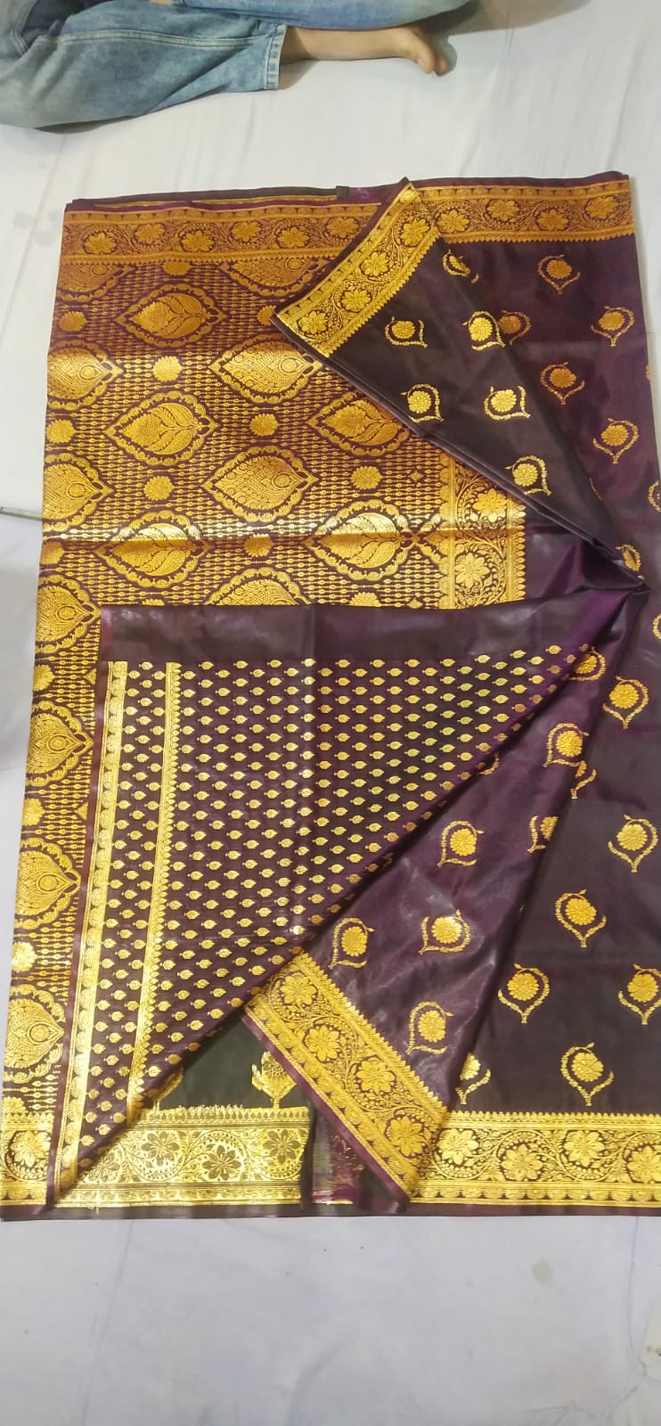 Royal Purple Banarasi Silk Saree with Gold Zari Work - Full View