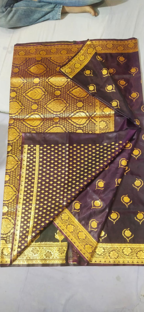 Royal Purple Banarasi Silk Saree with Gold Zari Work - Full View