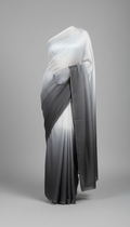 Charcoal and Cloud White Ombré Silk Saree