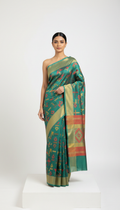Teal Green Geometric Weave Silk Saree