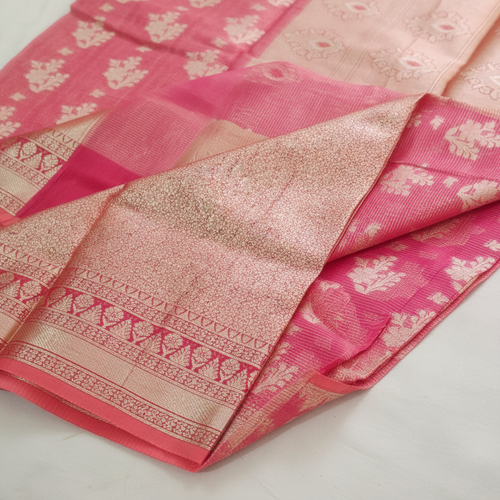 Pink Banarasi Silk Saree - Close-up of zari weave detail